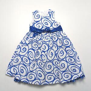 Jayne Copeland Dress Girls Size 6 Blue Swirl Polka Dot Sundress